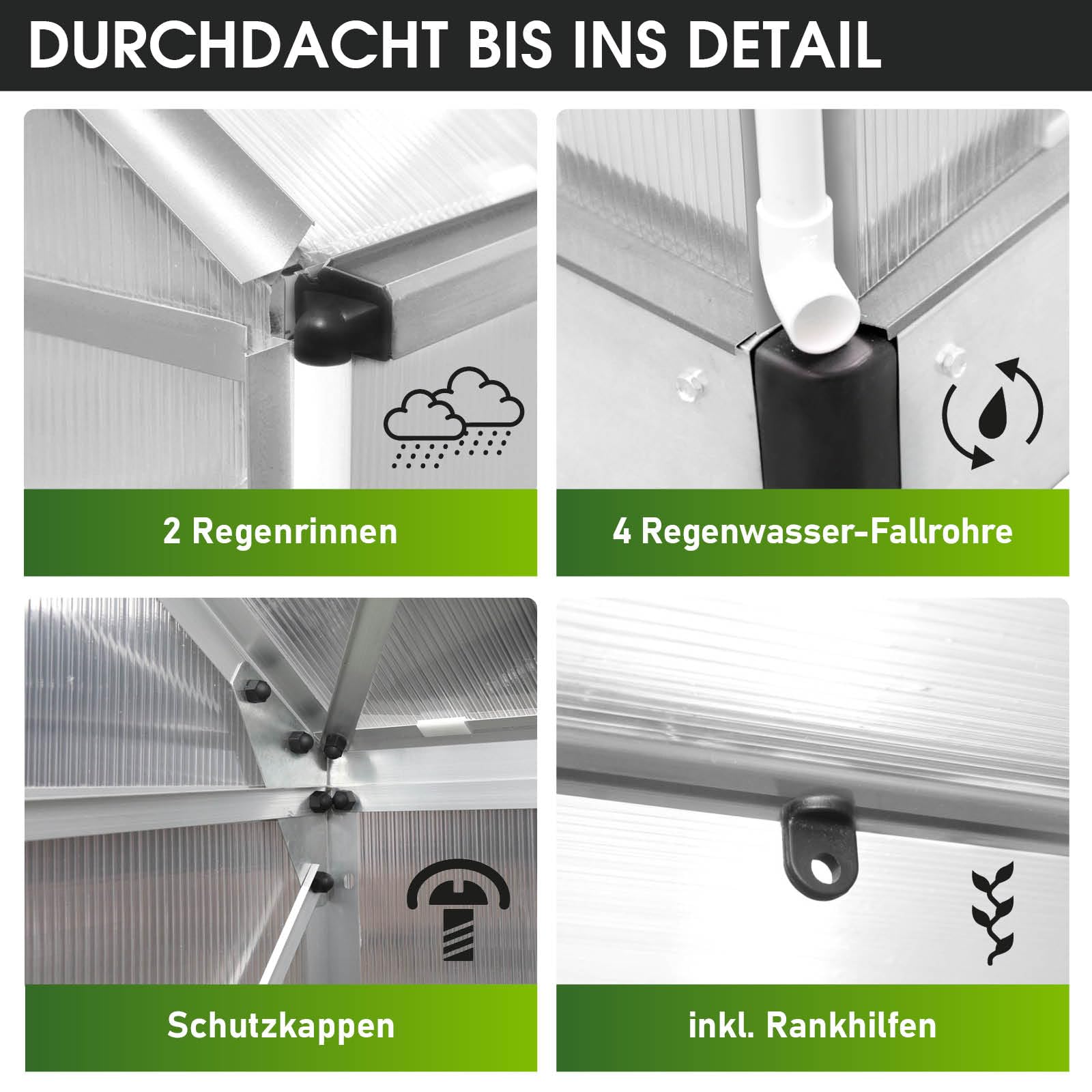 BRAST Gewächshaus Aluminium mit Fundament | 42 Modelle | 130x190x195cm - 490x250x235cm | TÜV geprüft | 6mm Hohlkammerplatten | rostfrei wetterfest temperaturbeständig | 490x250x235cm Silber