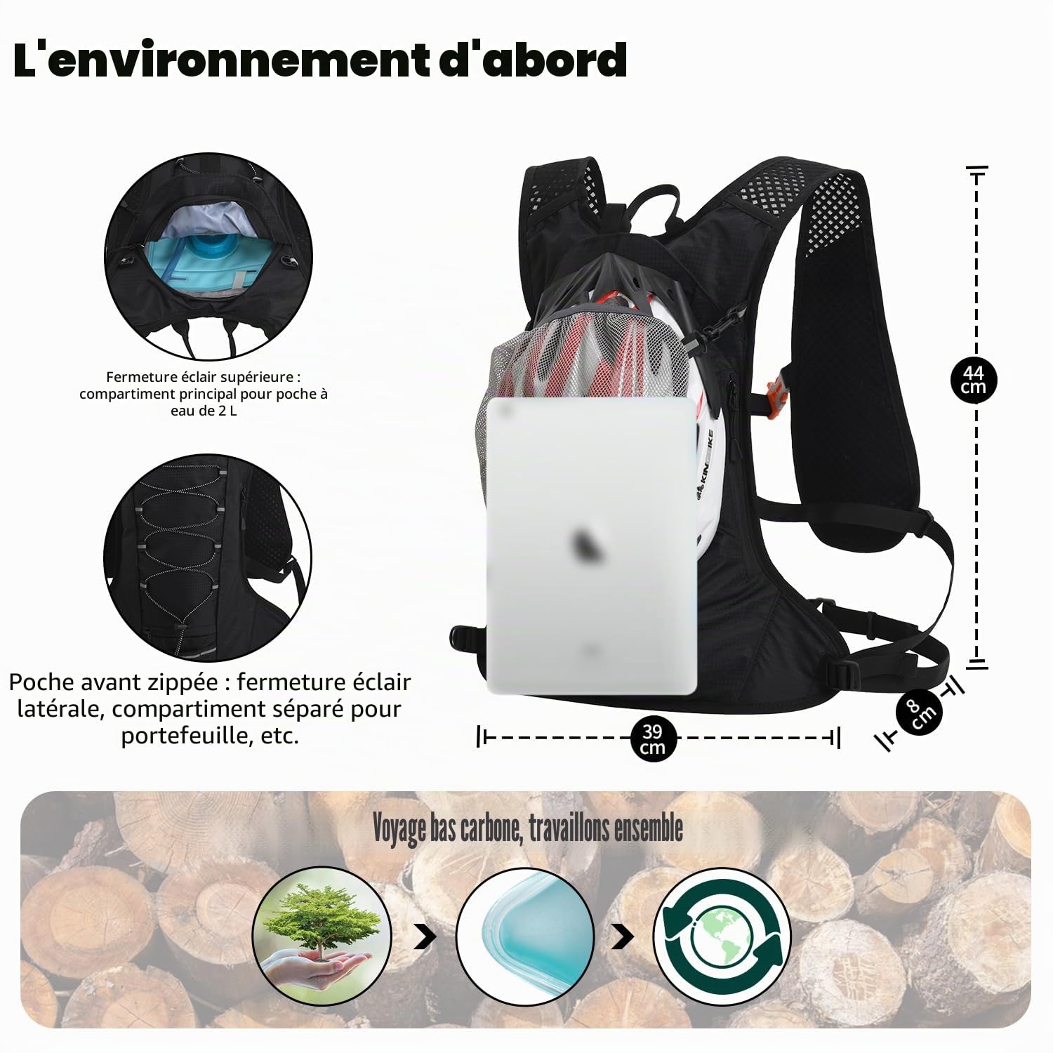 Sac à dos avec poche d'hydratation 2L sans BPA | Sac à dos de course ultraléger | Sac à dos de vélo pour le ski, la course à pied, la randonnée et le vélo, réglable | Sac à dos avec système d'hydratation | Femmes Hommes