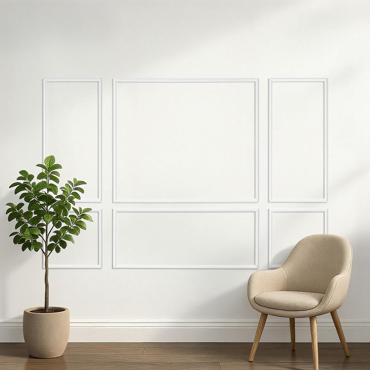 VEVOR Wall Molding 3 Pack, Wainscoting Panels Kit, Lightweight Paintable Polystyrene, Easy to Install Accent Wall Trim for Interior Décor Living Room, Bedroom, Home, White (23x56.3 + 23x23 in)
