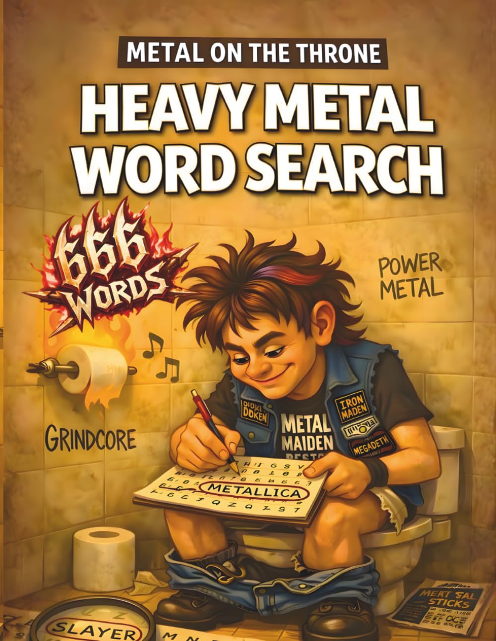 Metal on the Throne Heavy Metal Word Search Book: The Ultimate Bathroom Puzzle Book 74 Puzzles 666 Words Bonus Mazes and QR Music (Metal en el Trono)