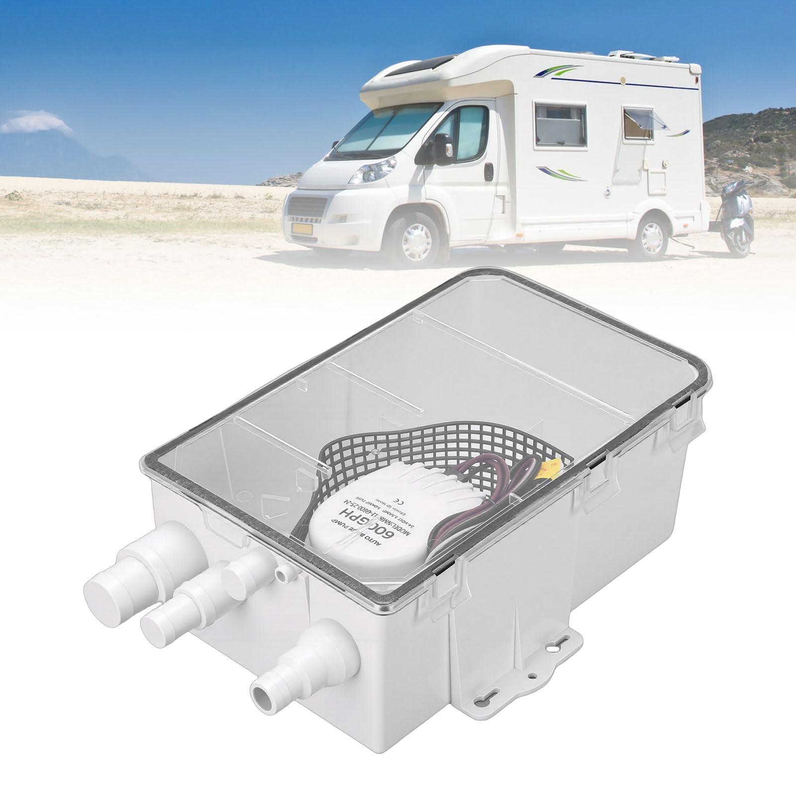 Skrzynka Pompy do Miski Prysznicowej, Elektryczna Pompa Wodna 24 V DC, drenaż 600 GPH do Kabiny łodzi, z funkcją Automatycznego Odprowadzania Wody, Instalacji Hydraulicznej