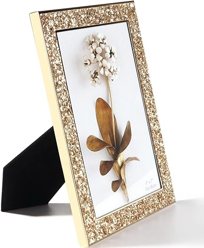 Miniatura 1 de Kersiki Marcos de fotos marco dorado para fotos de 5 x 7 pulgadas marcos de fotos de metal con purpurina para escritorio o pared mesa encimera