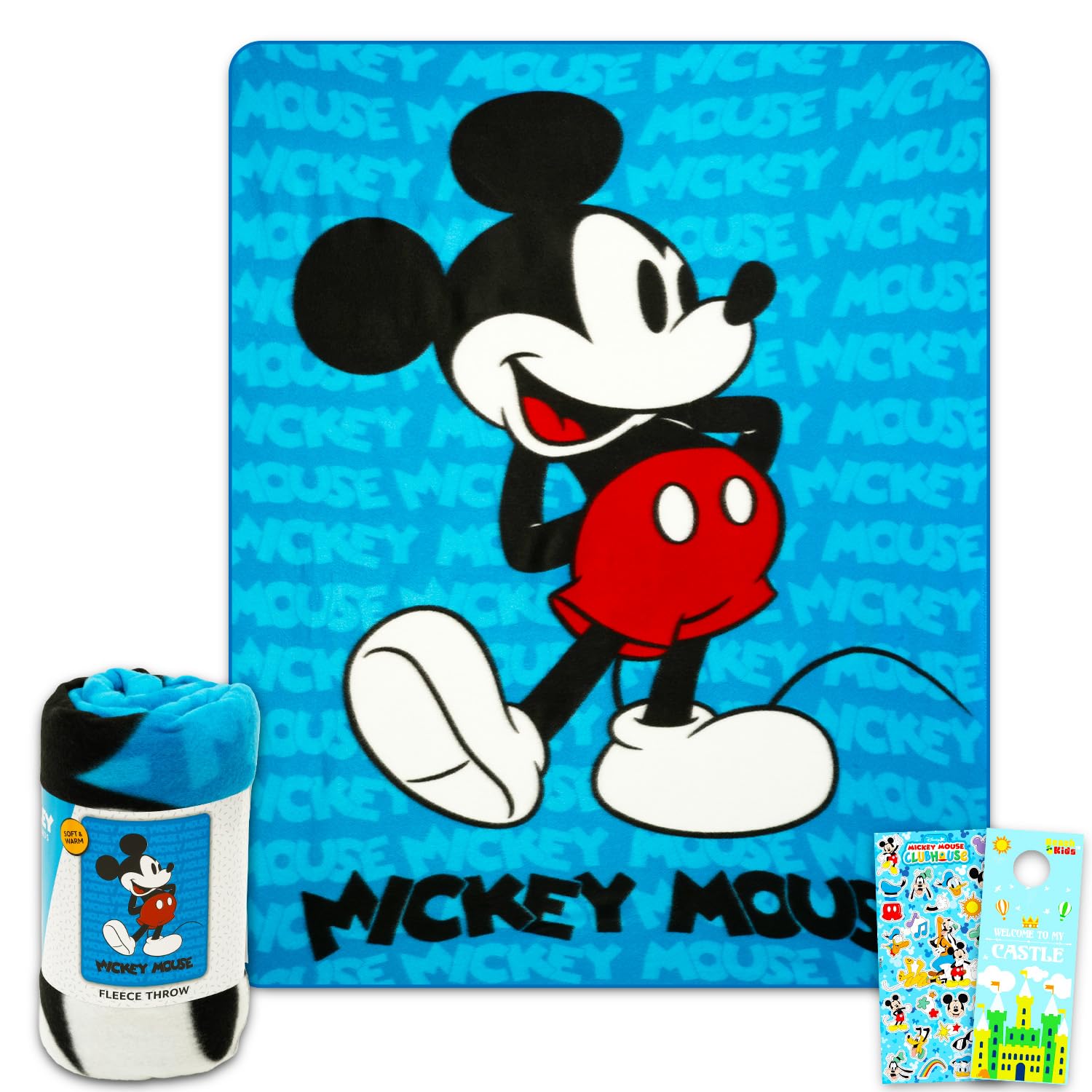 Disney Mickey Mouse Fleece Blanket Set - Bundle with Soft Blanket Plus Stickers, More for Kids, Adults, Teens | Cozy Mickey Mouse Throw Blanket 46" x