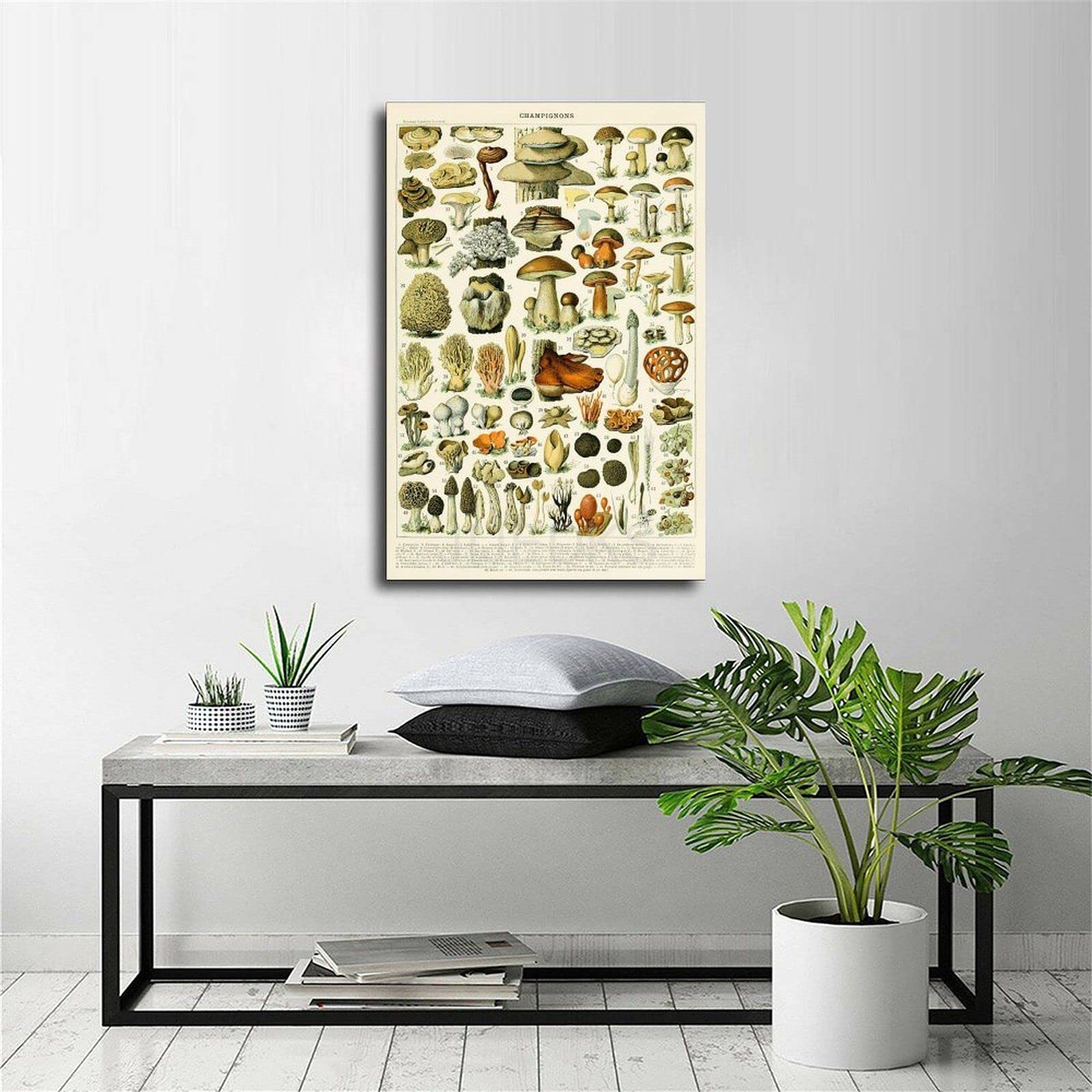TRITXIY Poster In Metallo Retrò: Stampa Con Ragazza, Funghi E Fiori, 30x40 Cm, Decorazione Murale Per Camera E Soggiorno
