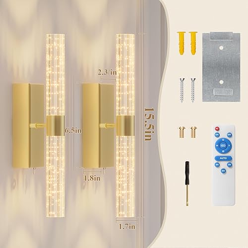 Miniatura 4 de camuucci Juego de 2 apliques de pared dorados a pilas recargables con 12000 mAh, no cableados, regulables, para dormitorio, sala de estar, 15.3