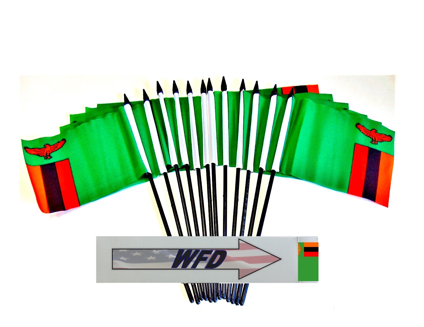 Pack of 12 4"x6" International Polyester Miniature Office Desk & Little Table Flags, 1 Dozen Country 4x6 Small Mini Hand Waving Stick Flags (Zambia Miniature Flags)