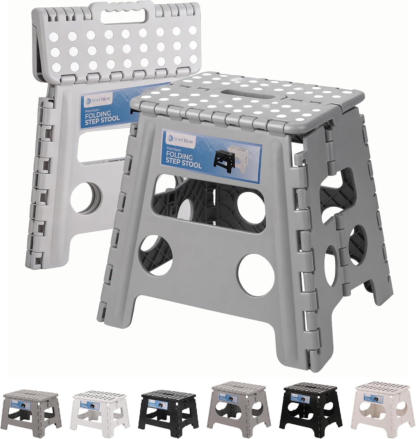 Heavy Duty 12 Inch Folding Step Stool with Carry Handle Anti Slip Surface Portable Plastic Foldable Camping Stool for Kitchen Bathroom Indoor/Outdoor Use 330lbs Load Capacity - Light Grey-image-13