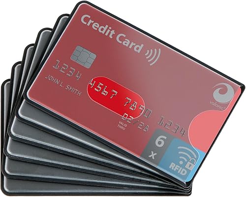 valonic set of 6 RFID blocking sleeves - transparent front, Credit Card Protector sleeve for wallet - Protection block for Debit Card and Metro Card