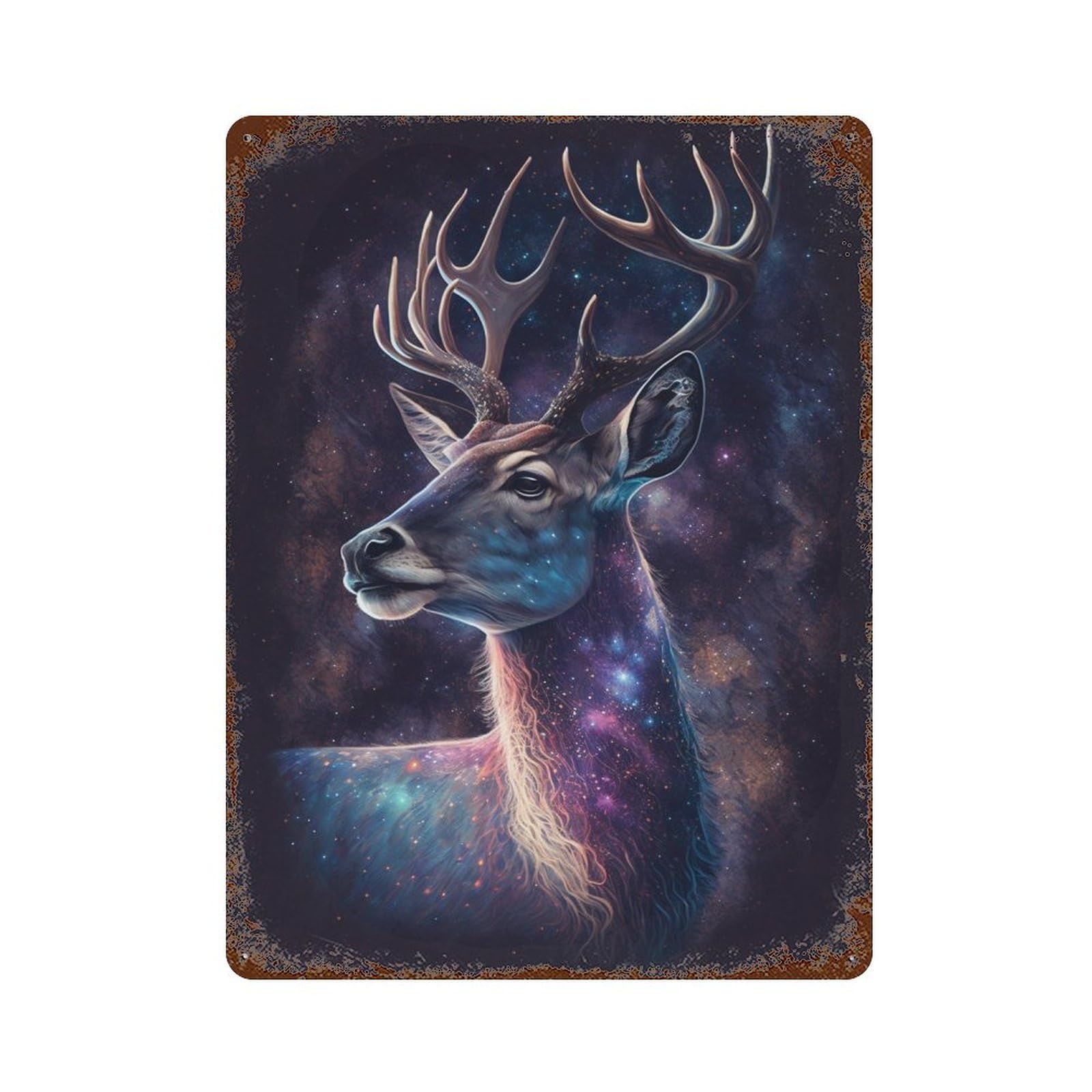 Galactic Deer Art Print-5 Rusty Metal Tin Sign 15.7"x11.8", Vintage Wall Decor for Garage, Pub Or Kitchen