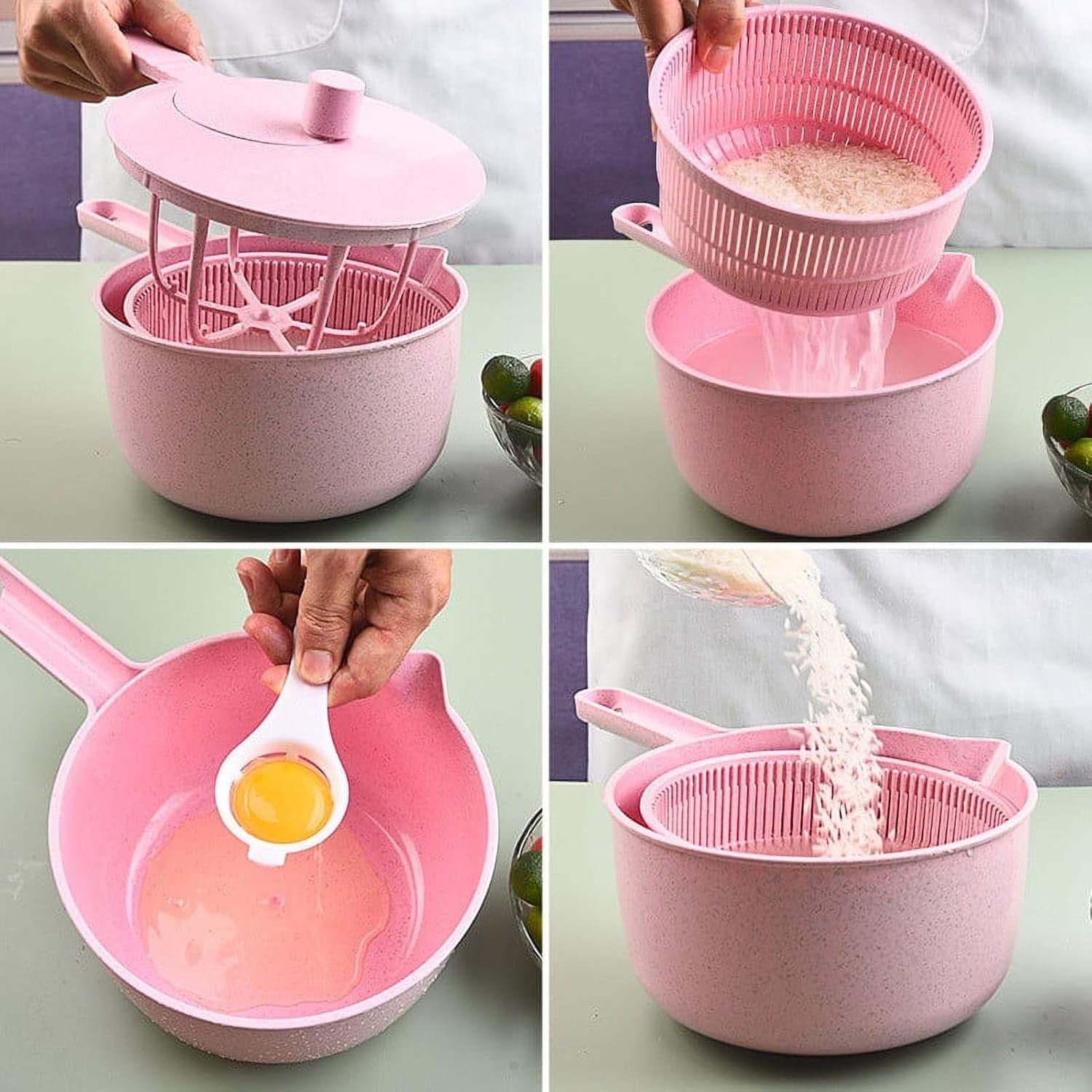 Vegetable Spinner Dryer with Handle,Easy Salad Dryer Mixer,for Washing Greens,Herbs,Berries,Fruits,Rice,Kitchen Gadget