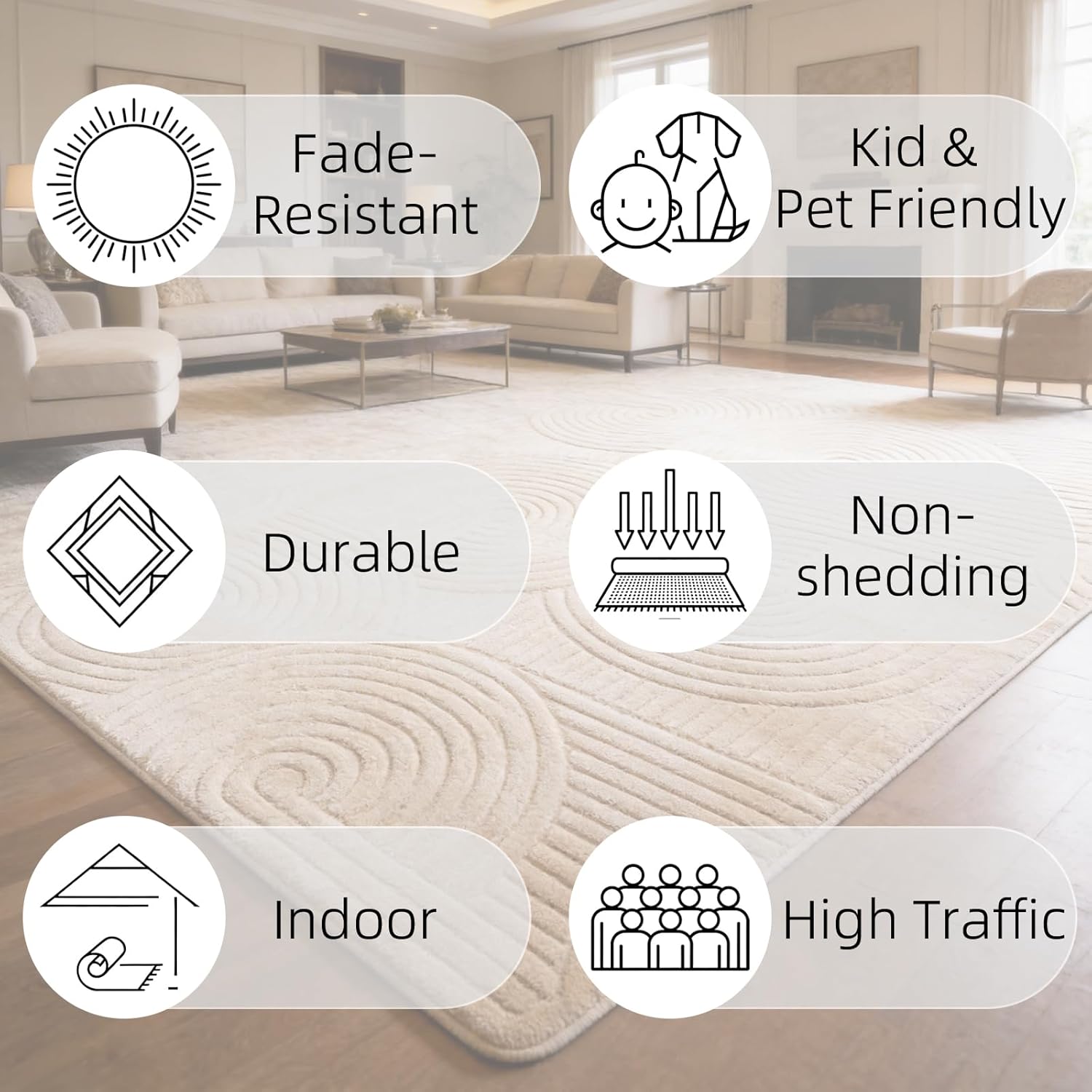 Brown 8x10 Solid Color Area Rugs – Washable Living Room Rug, Modern Geometric Non-Slip Indoor Carpet with Soft High-Low Pile, Fluffy Floor Rugs for Bedroom, Kids Room, Nursery, Home Décor
