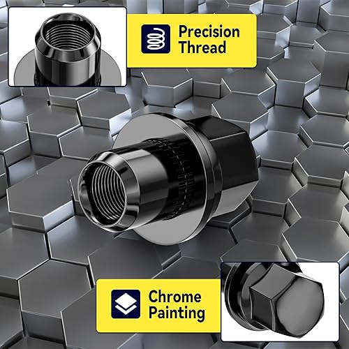 Miniatura 4 de YIZBAP 20 tuercas de rueda M14x1.5 de estilo cerrado, color negro, asiento mag, 1.81 pulgadas de alto, 0.87 pulgadas, tuercas hexagonales para Land