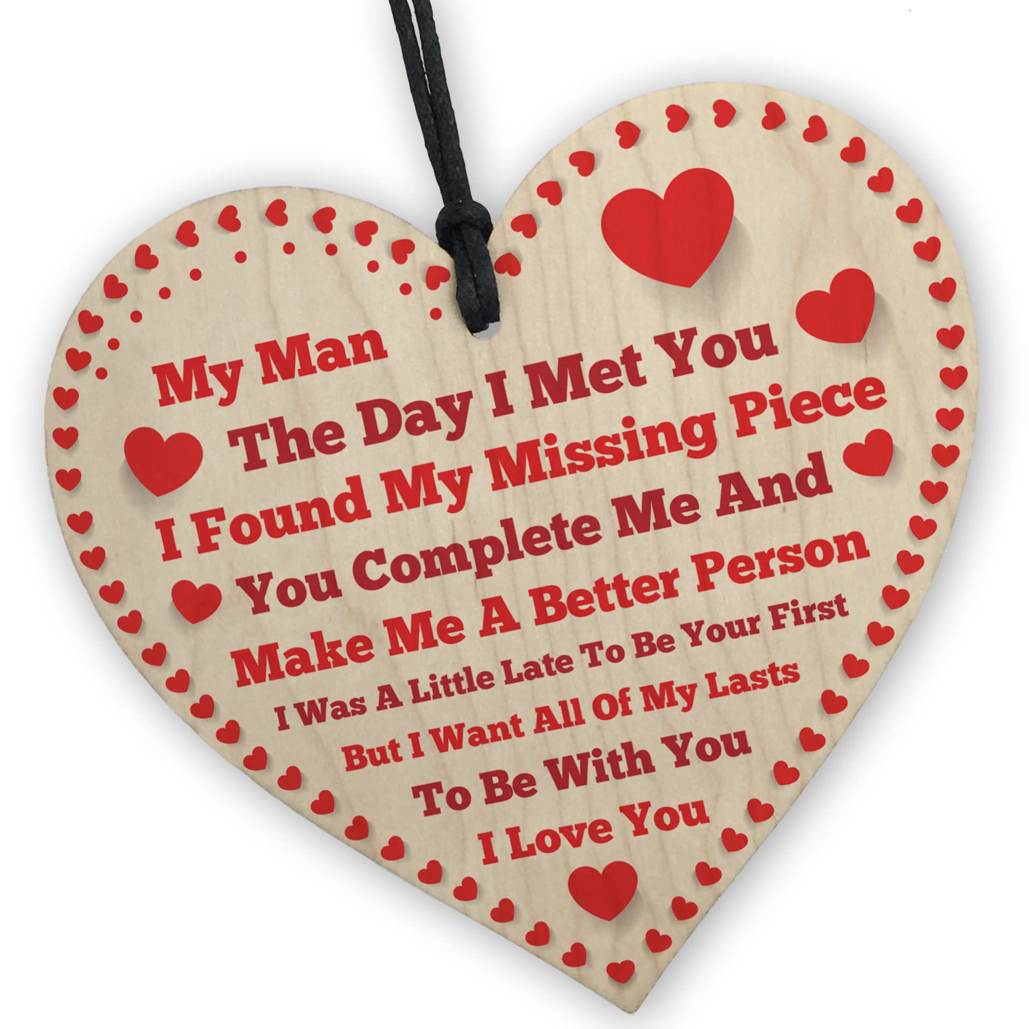 Red Ocean Anniversary Plaque Gift For Men MY MAN Wooden Heart Plaque Birthday Gift For My Man, Husband, Boyfriend, Valentines Day Gifts