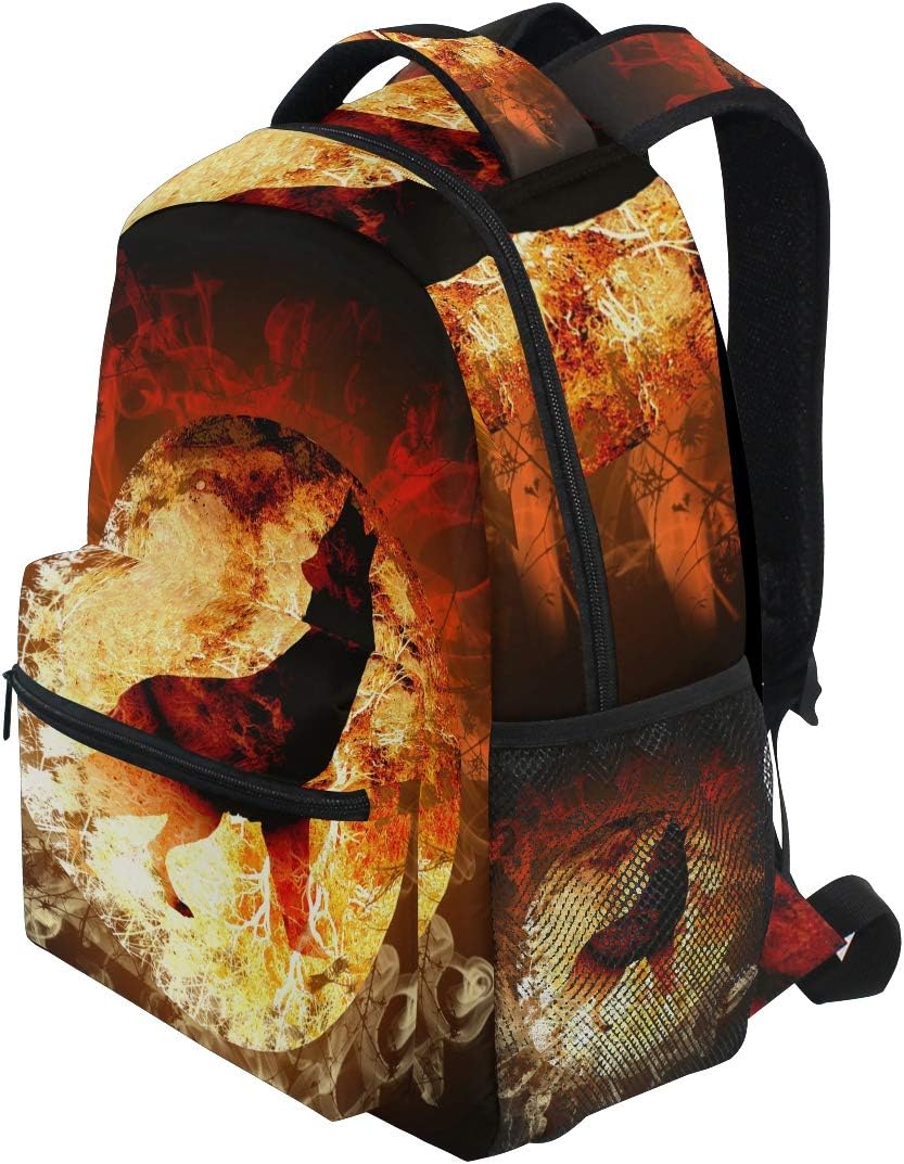 Fire Wolf Backpack School Bag Travel Daypack Rucksack for Students Boys Girls, Laptop Backpack