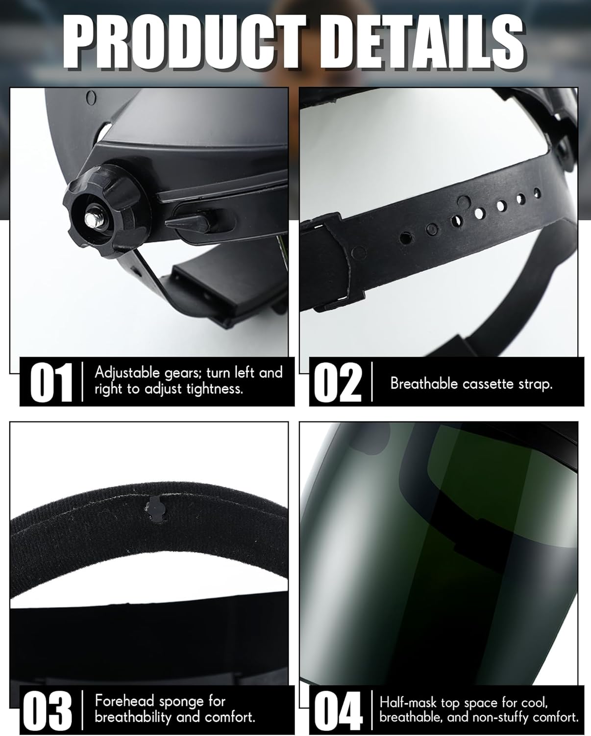 Tellegloww 4 Pack Welding Helmet Mask, Safety Face Shield for Grinding and Cutting, Full Impact Resistant Face Shield Mask for Argon Arc and Gas Shielded Welding