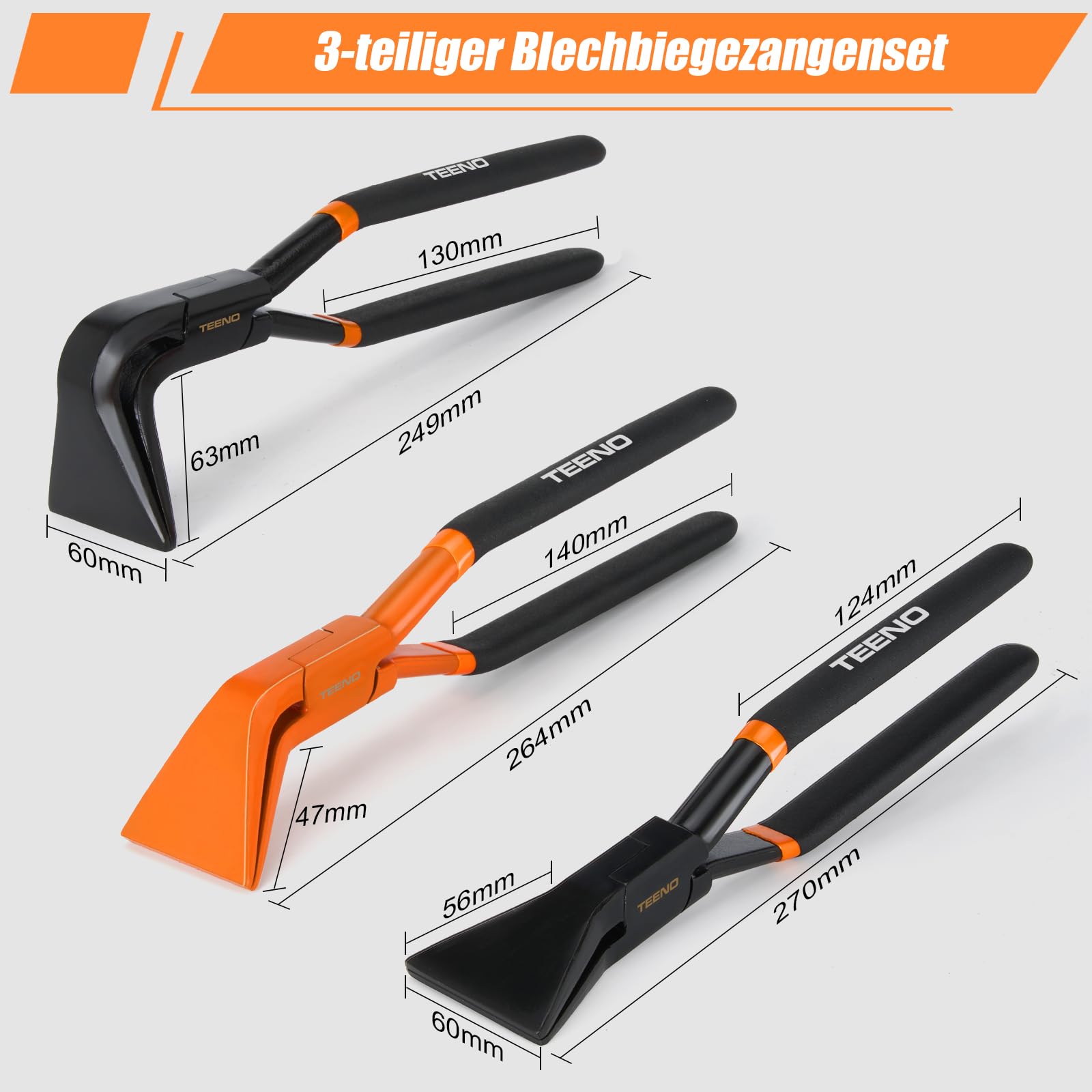 TEENO 3Tlg Abkantzange Biegezange Falzzange [0°], [45°] and [90°], Maulbreite 60mm, Blechbiegezange aus Kohlenstoffstahl, mit Handschuhe für Dachdecker Dekorateur Werkstatt und Heimwerker