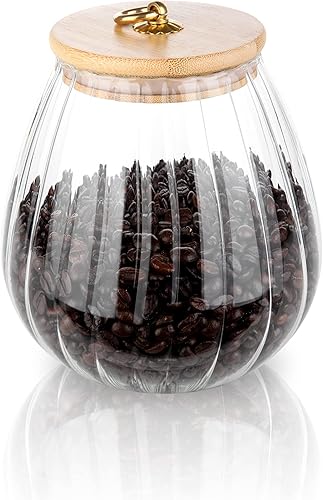 Steviieden Tarro de vidrio para nueces de café, tarro hermético de almacenamiento, tarros a rayas, tarros de caramelo, tapas de bambú, ojales de