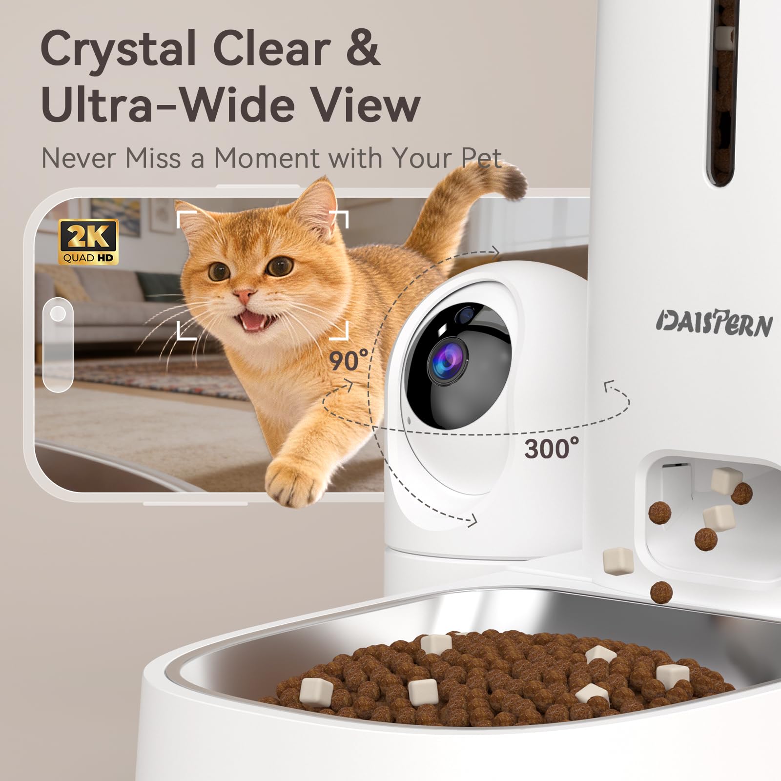 Automatic Cat Dog Feeder with Camera 4L, 2.4G/5G WiFi Smart Pet Food Dispenser with Night Vision, 2-Way Audio, Meat Call and Motion Alert, Stainless Steel Bowl, Dual Power Support, AI Feature - image 2