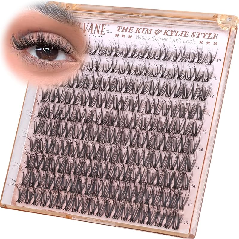 Cílios postiços em tufos wtvane com curvatura DD, 10–16 mm e faixa transparente