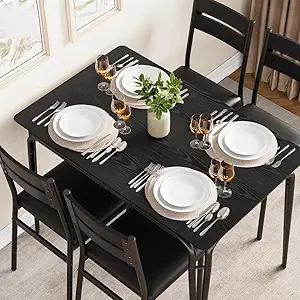 GAOMON 5-Piece Dining Table Set, Sturdy Wooden Square Table and Chair Breakfast Table Set for 4 Person,for Home or Commercial Dining Room,Black
