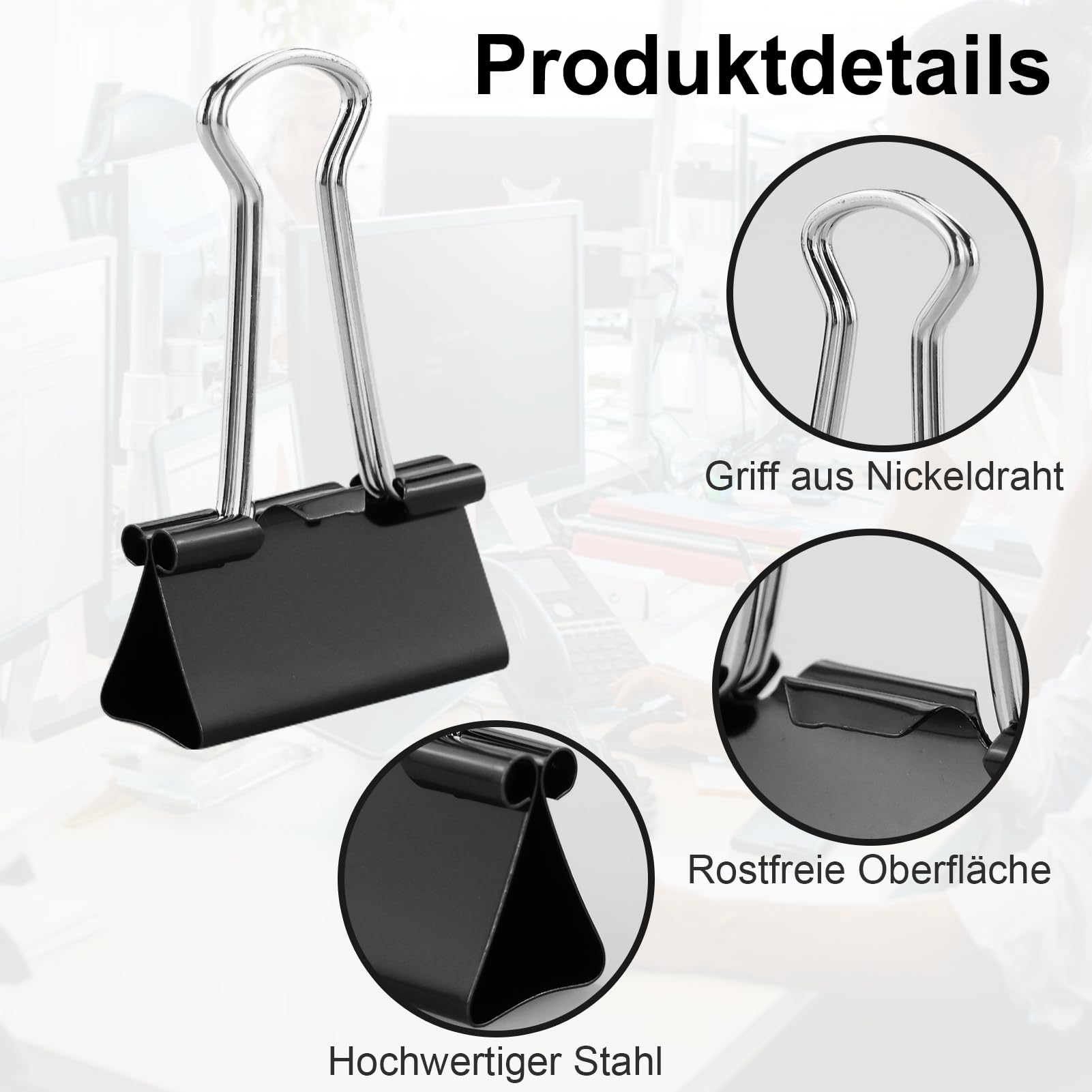 Mollette Pieghevoli Nere Set 115 – 15 mm, Metallo, Multiuso, Binder Clips per Ufficio Scuola Casa