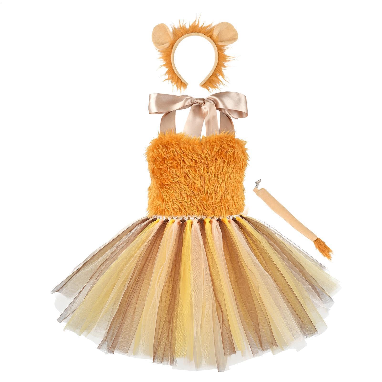 Girls Tutu Dress - Lion Theme Skirt with Headband Tail - Lion Costume Kids | for Concert Party Cosplay Dress-Up Carnival Masquerade School Event