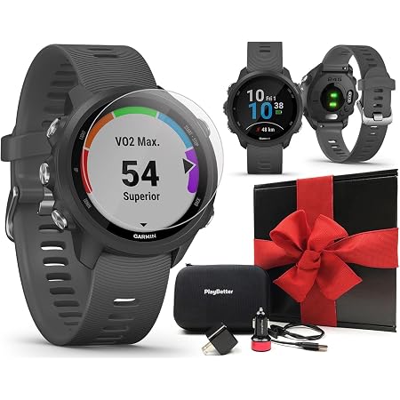 Garmin Forerunner 245 (Slate Gray) GPS Running Watch Gift Box Bundle | with  PlayBetter Tempered Glass (x2), Car/Wall Adapters \u0026 Hard Case | Workout,  Training Status, Heart Rate | 010-02120-00 : Electronics
