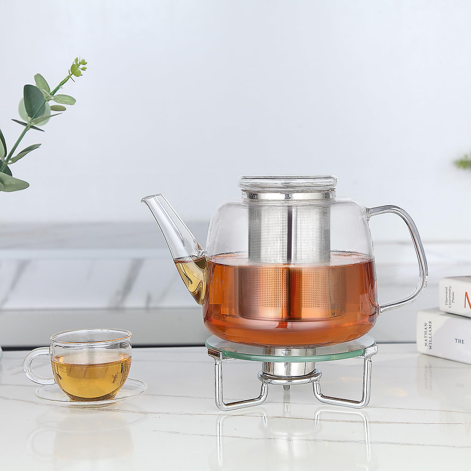 Teiera in vetro borosilicato Easyworkz da 1500 ml con grande infusore rimovibile in acciaio inossidabile per tè sfuso, frutta, erbe e infusi