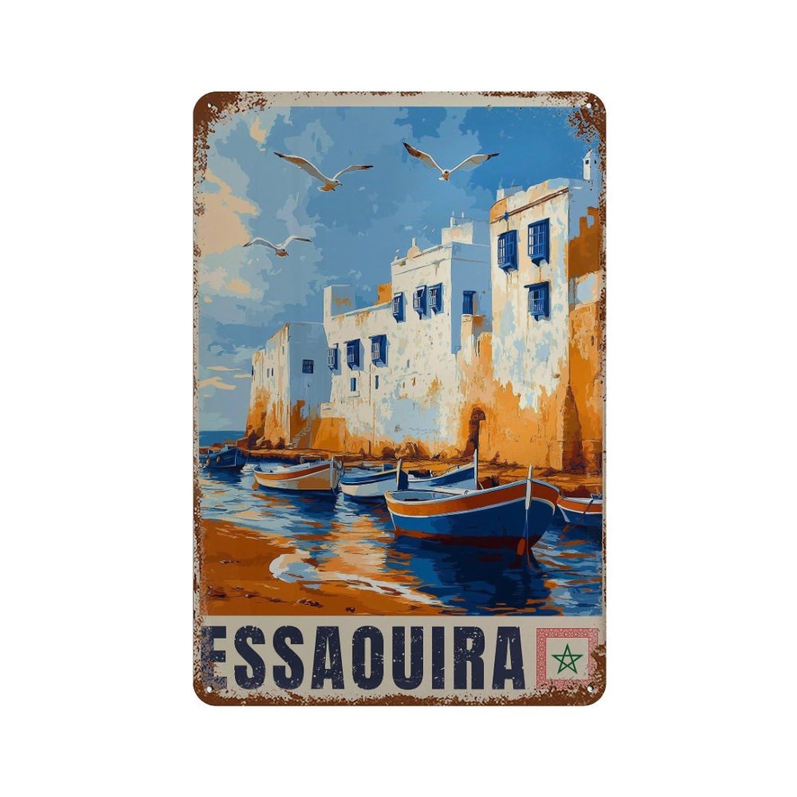 xiaoxiaoshen Essaouira Morocco Travel Coastal Moroccan Wall Decor Art Metal Tin Poster Modern Home Decor Art Home Bar Shop Decorations Vintage Sign 30x20cm
