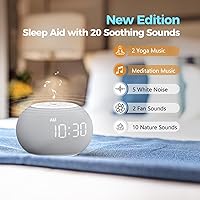 Vista 4 de REACHER - Máquina de sonido con atenuación automática y reloj de alarma con luz nocturna, 20 sonidos relajantes, pantalla digital LED, temporizador