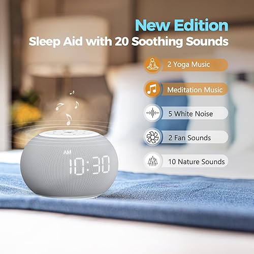 Miniatura 4 de Reacher Reloj despertador automático con máquina de sonido regulable con luz nocturna, 20 sonidos relajantes, pantalla digital LED, temporizador de