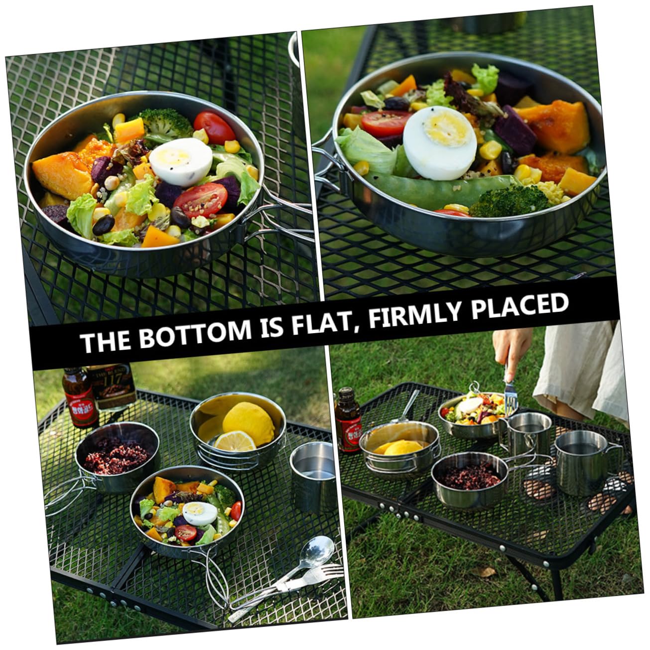 GANAZONO Vaisselle Argenté Set et 5 Pièces en Acier Inoxydable Camping Design Empilable, Résistant aux Chocs pour pour Activités de Plein Air et Randonnée Activités de Plein Air Randonnée