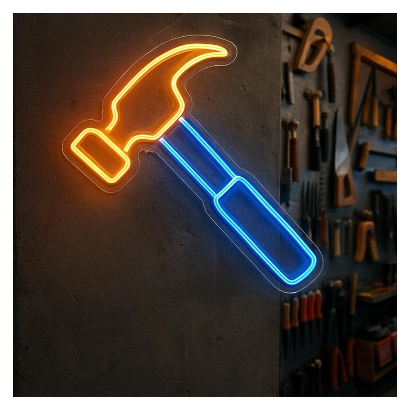 RONGCH Hanging Art Signs Tool Store Neon Sign Hammer Decor for Auto Repair Shop Shop Gameroom Bedroom Party Bar Livingroom 48cm(A)