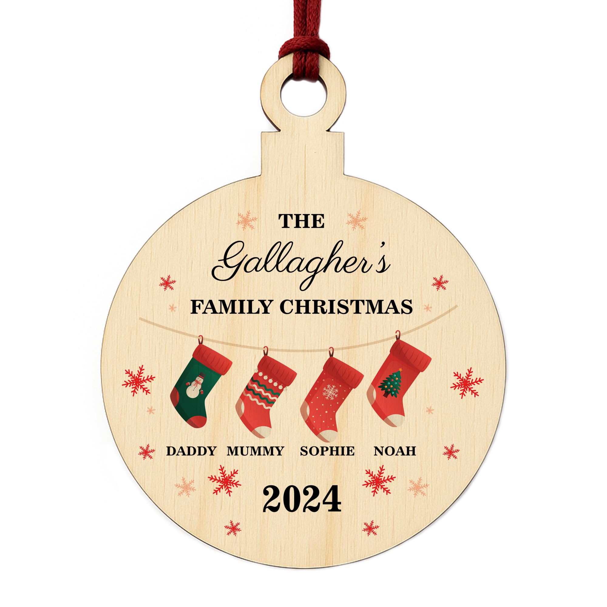Red Ocean Personalised Christmas Decoration as a Family Bauble - Family Christmas Ornament - Personalised Christmas Bauble - Customisable Names For Each Family Member Keepsake (Design 1)