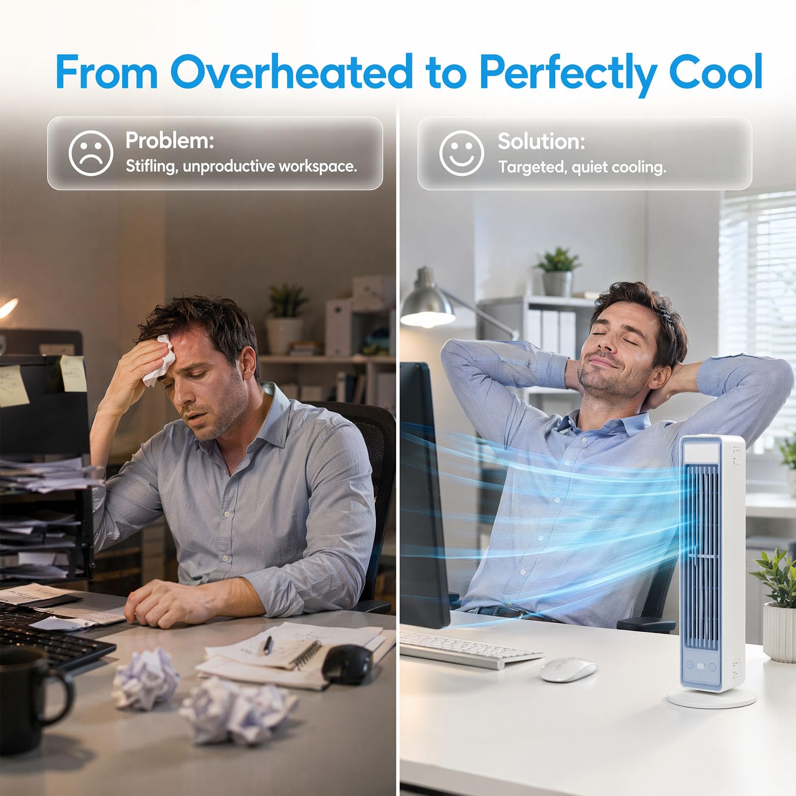 Tragbare Klimaanlage, Mobiler Luftkühler leise mit 3 Geschwindigkeiten, Energieeffizienter Ventilator ohne Flügel, Mini Air Conditioner für Schlafzimmer, Büro und Zuhause, Weiß