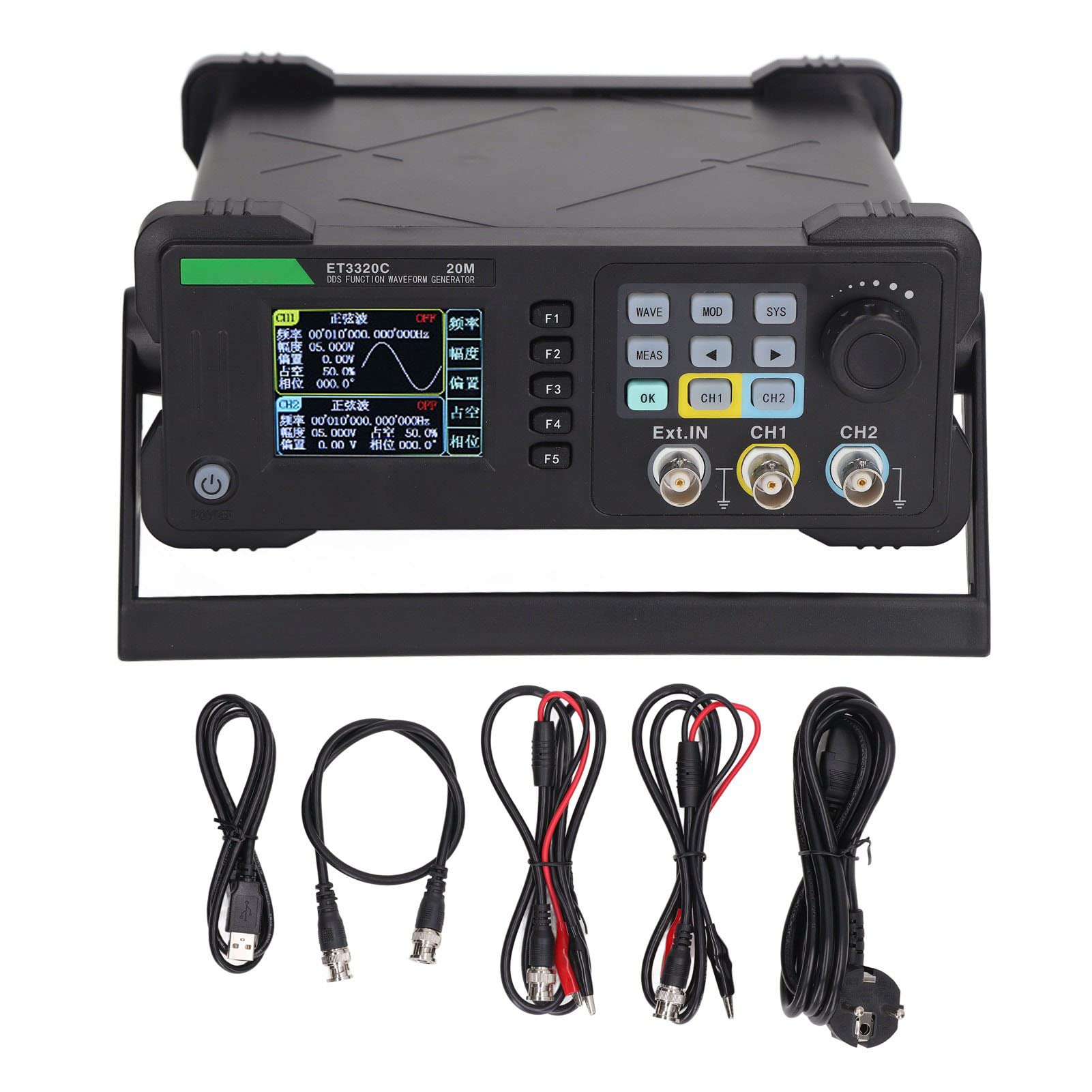 Signalgenerator, Funktionsgenerator, Wellenformgenerator, DDS, 2 Kanäle, 200 S, 20 MHz, Arbiträrwellenform-Frequenzmesser, 100 MHz-Zähler mit 2,4-Zoll-TFT-LCD-USB (EU-Stecker)
