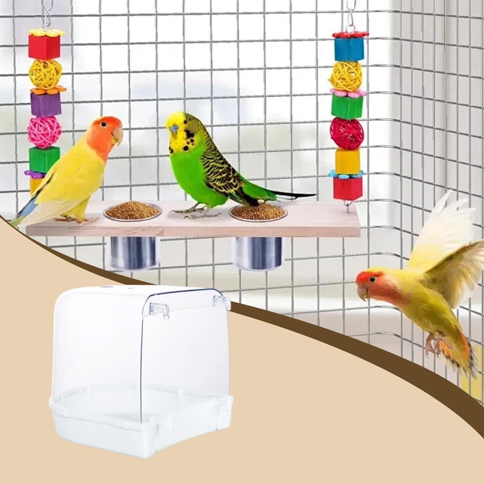 Bain d'oiseaux Transparent et Spacieux pour Cage, Idéal pour Les Perroquets, Perruches Ondulées, Canaris, Inséparables et Calopsittes, Blanc