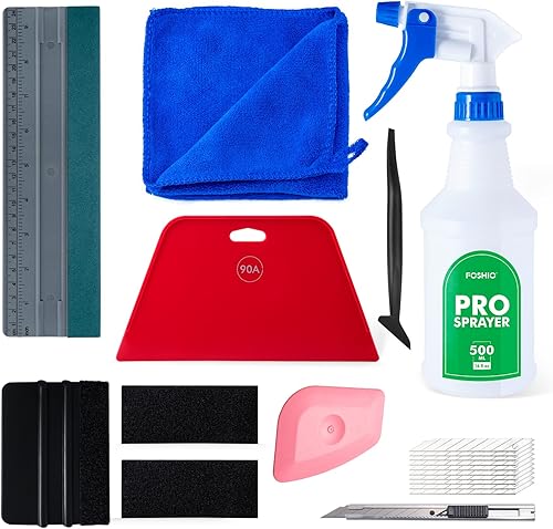 FOSHIO Kit de herramientas de tinte de ventana, película protectora de vidrio, herramientas de envoltura de vinilo, botella rociadora de 16.9 fl oz,