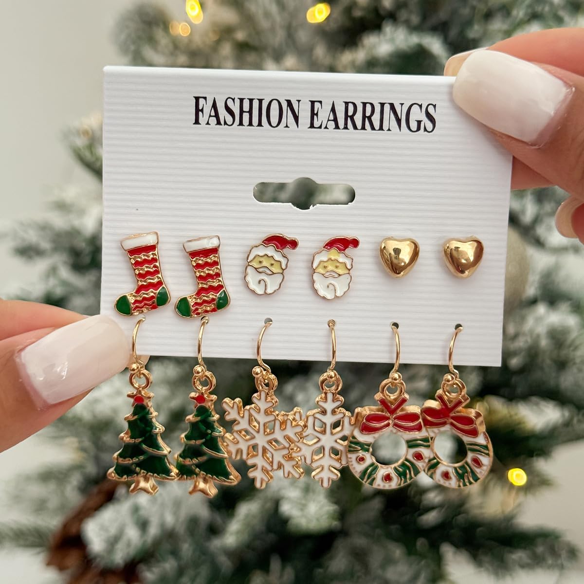 6 Pairs Christmas Earrings for Women, Xmas Holiday Dangle Earrings Christmas Tree Bells Santa Claus Bows Snowflakes Reindeer Gingerbread People Socks Studs Earrings Bulk Cute Christmas Party Jewelry Gift - Image 4