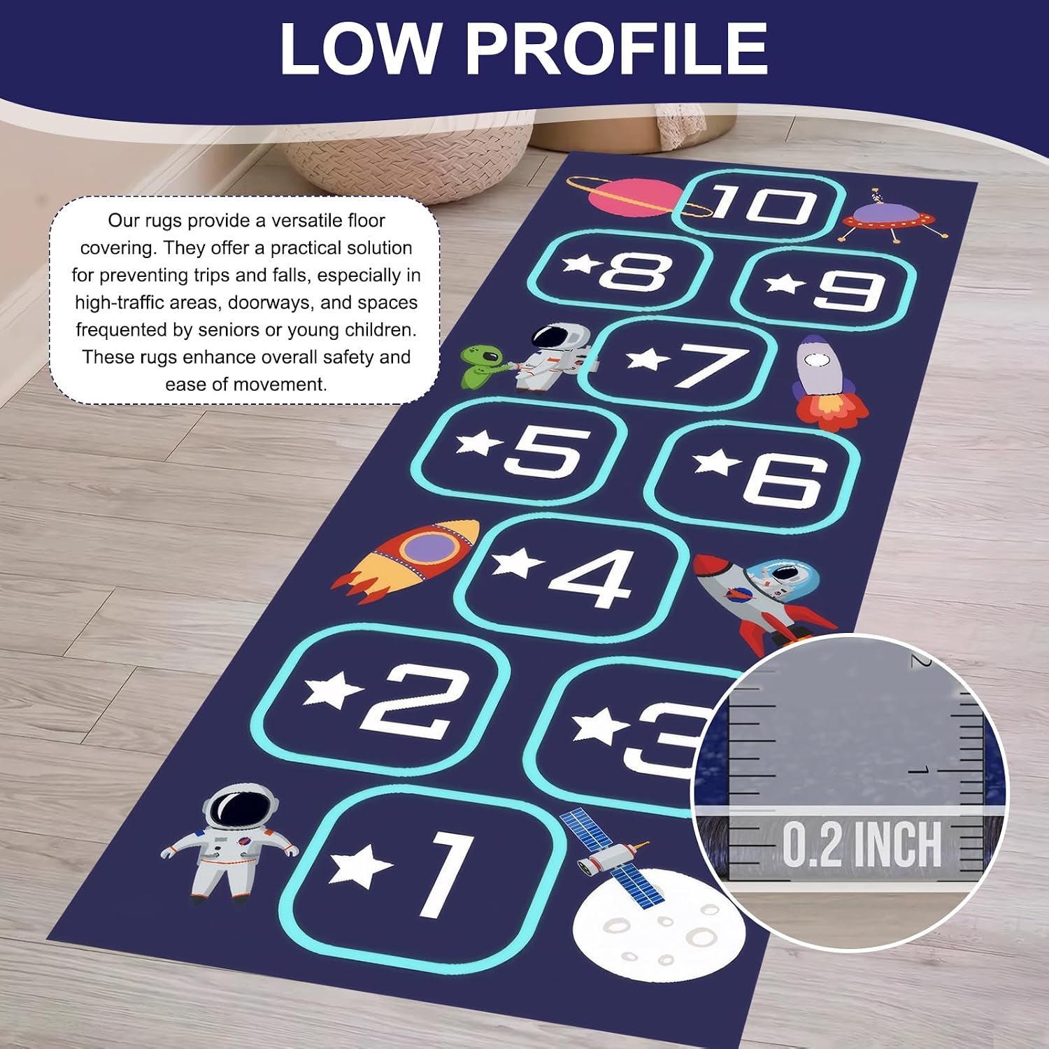 Hopscotch Rug, Hop Scotch Inside Rug for Kids, Hopscotch Mat, Non-Slip and Durable, Easy to Clean Carry, for Bedrooms, Living Rooms, Daycare Centers, Preschools, Playrooms and Other Places