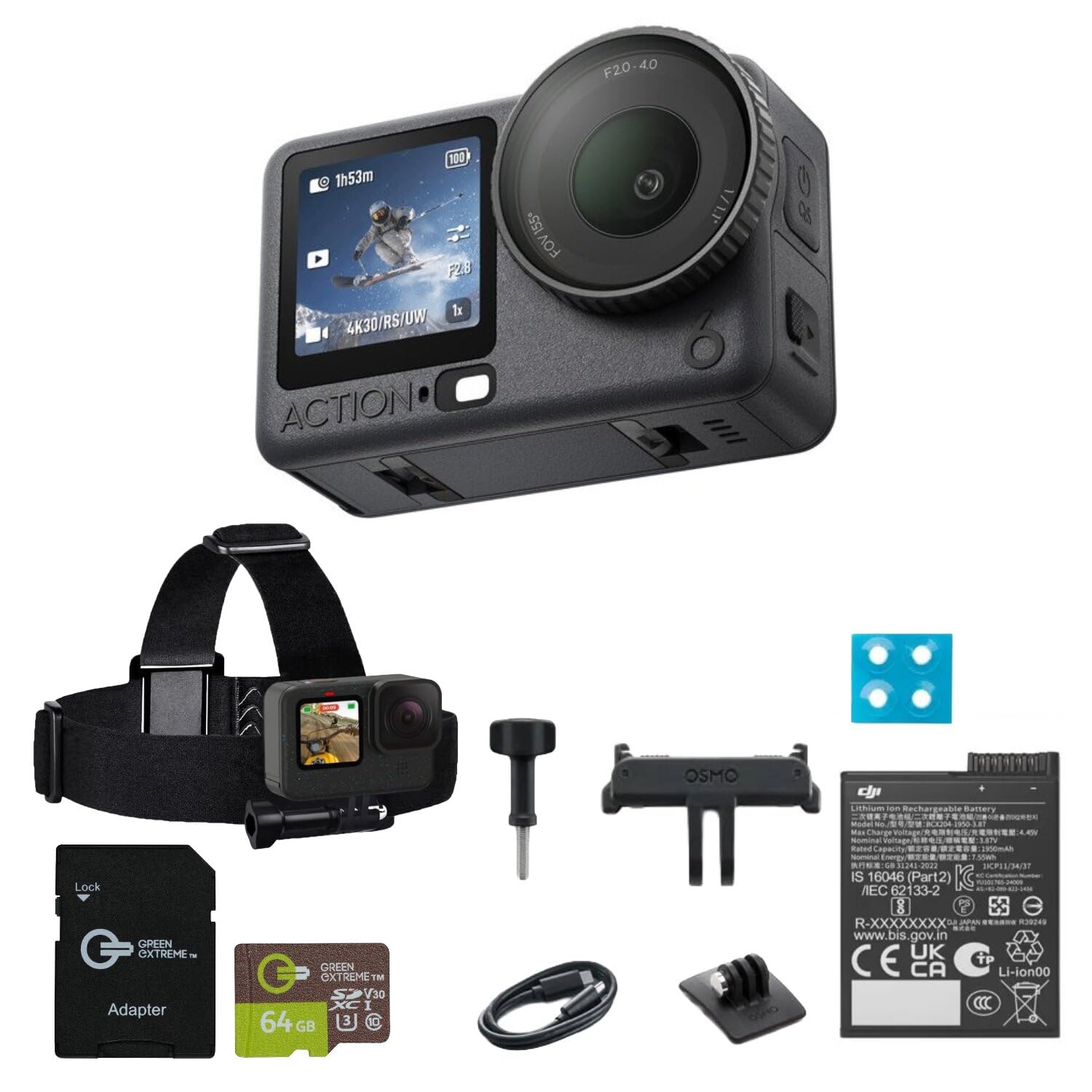 Osmo Action 6 4K Camera Bundle with 64GB microSD & Head Strap