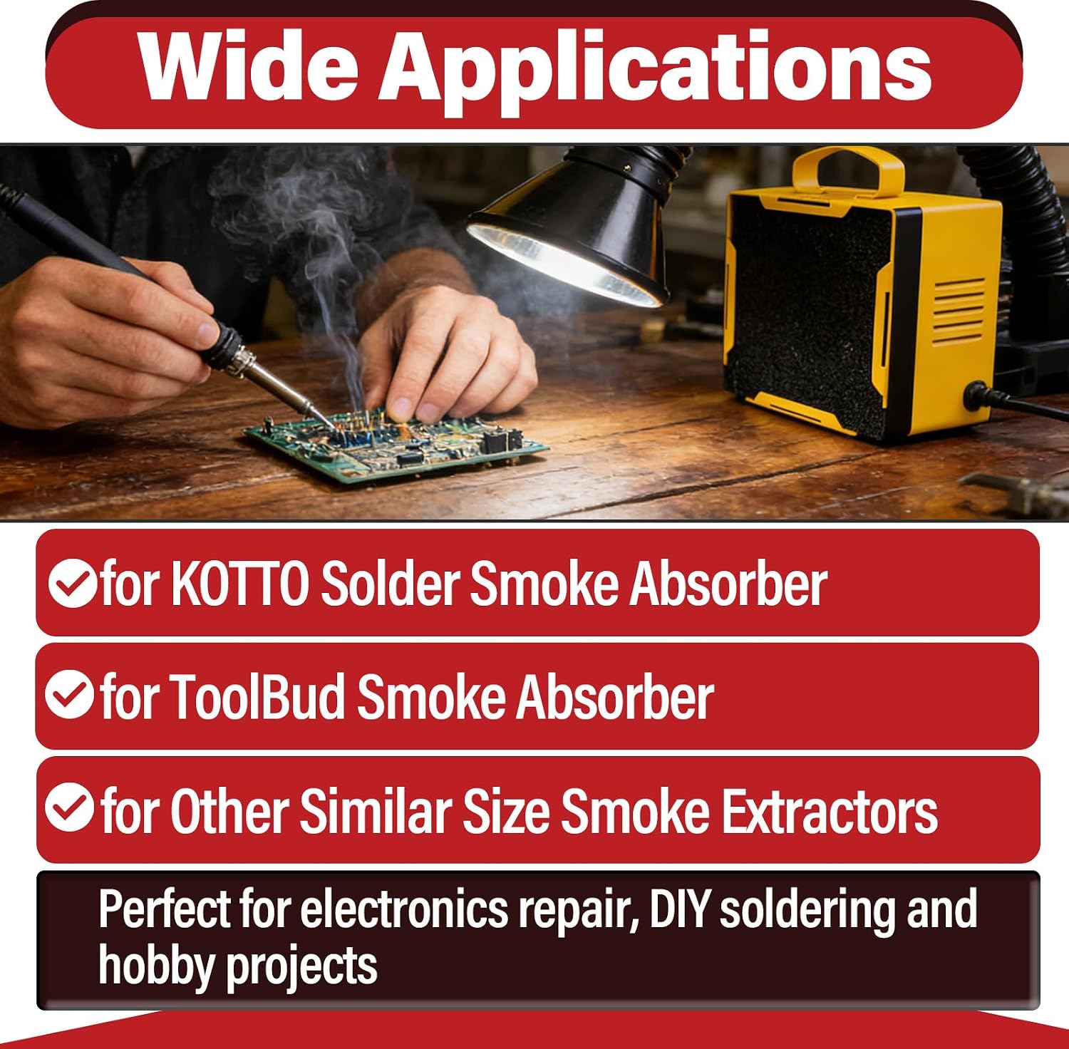 20 Pcs Solder Fume Extractor Filter Replacement Compatible with KOTTO ToolBud and Your DIY Fume Extractor, Activated Carbon Solder Filter Pads for Clean Air