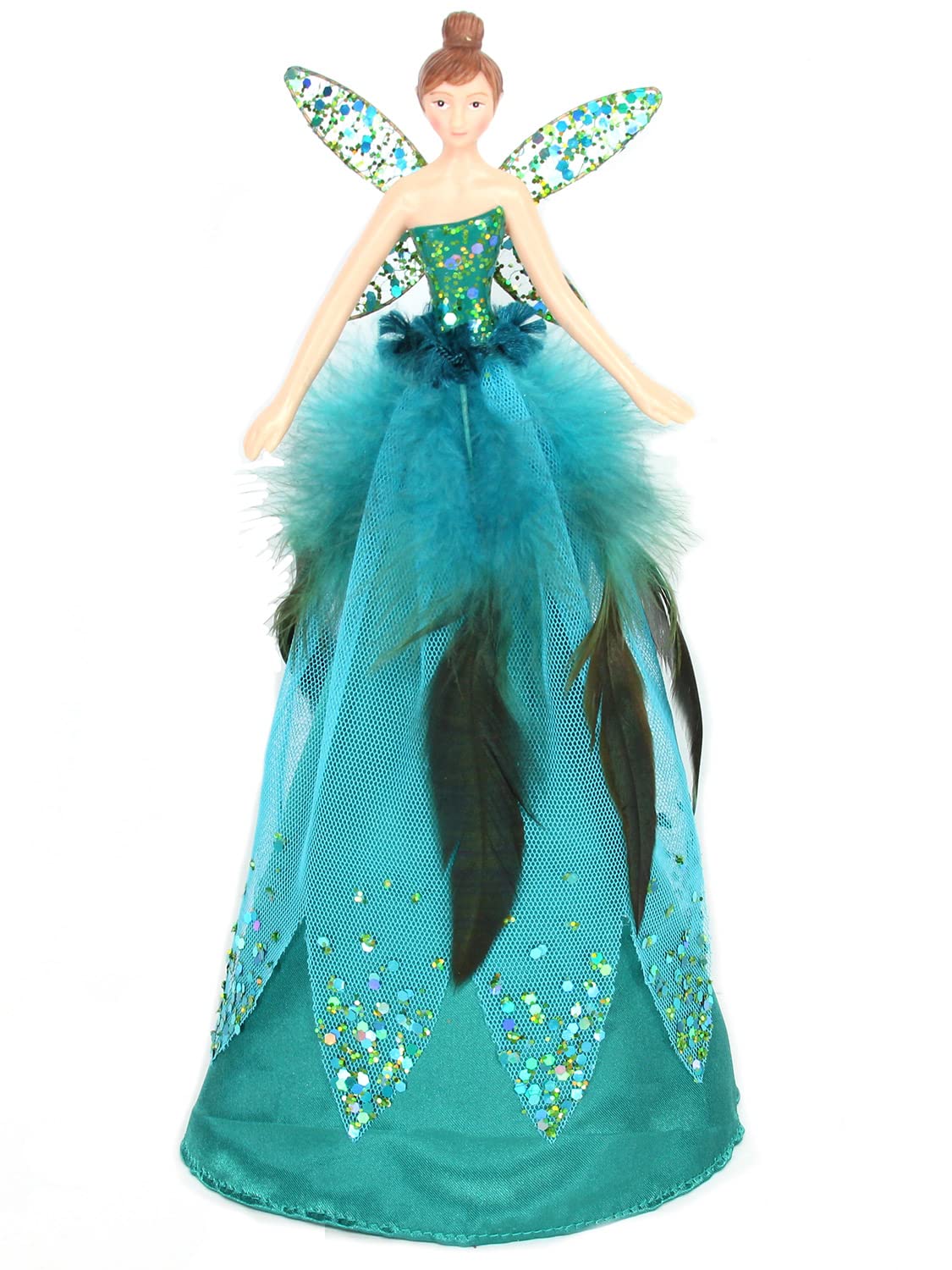 Gisela Graham Jade, Blue Peacock Fairy Angel Christmas Tree Topper Decoration 28Cm