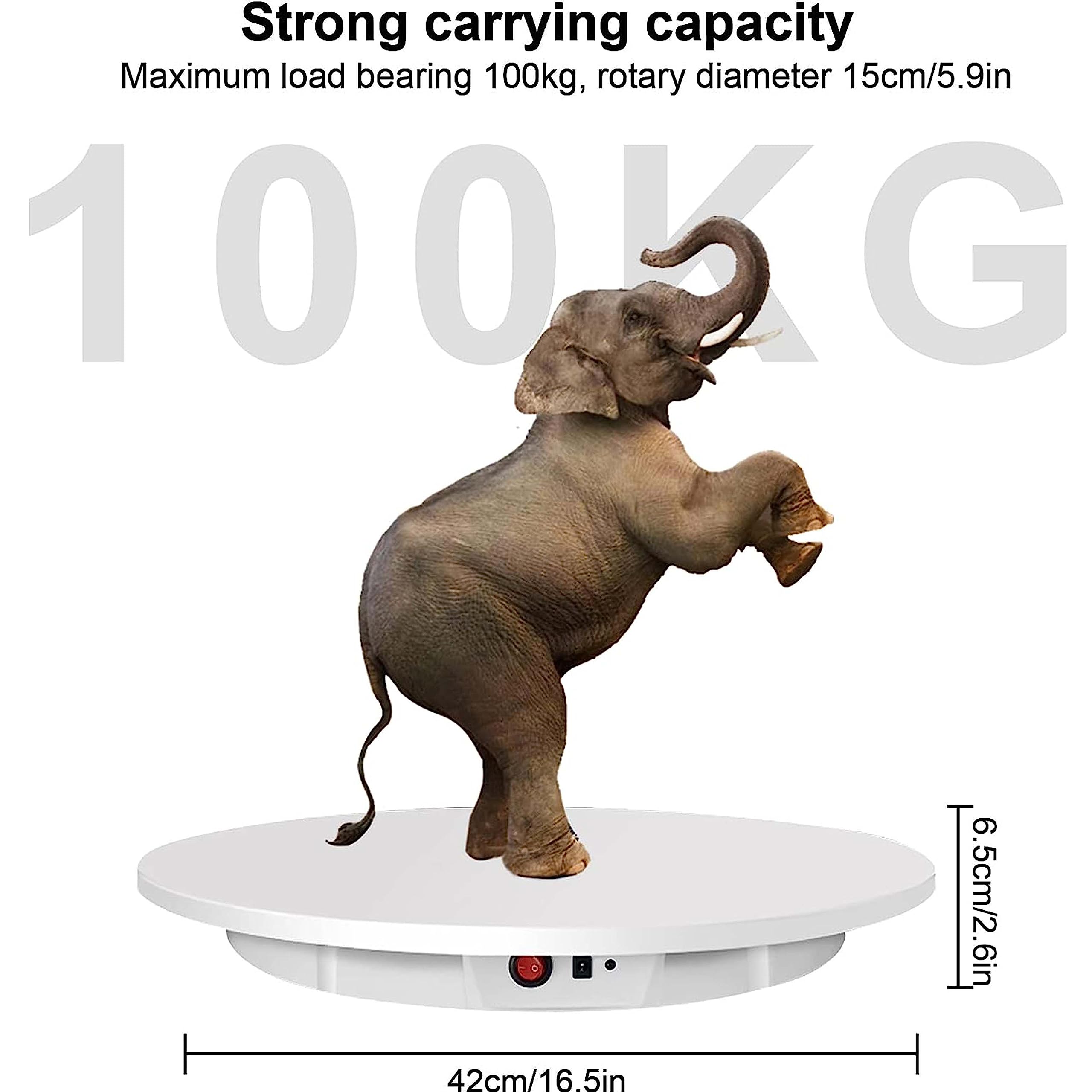 Drehteller Elektrisch 100kg 42cm, 360° Elektrisch Drehteller Fernbedienung, Motorisierter Rotierender Displayständer für Schmuck/Uhren/Modell Produktanzeige,White