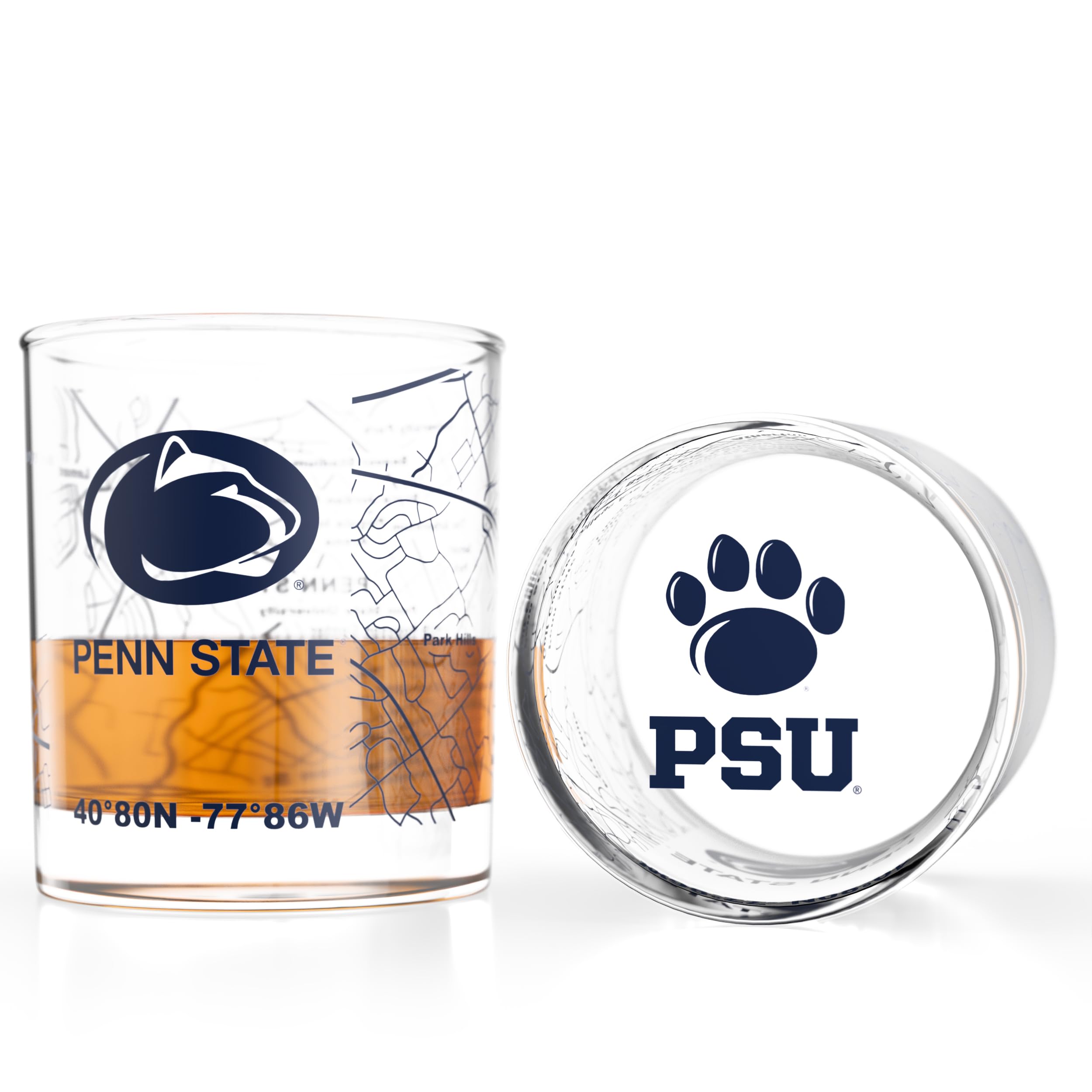 Greenline Goods Penn State University Nittany Lions Whiskey Glasses Set of 2, 10 oz Rocks Glasses with Full-Color Logo &amp; Campus Map – Officially Licensed Bourbon Glass Gift for Alumni &amp; Fans