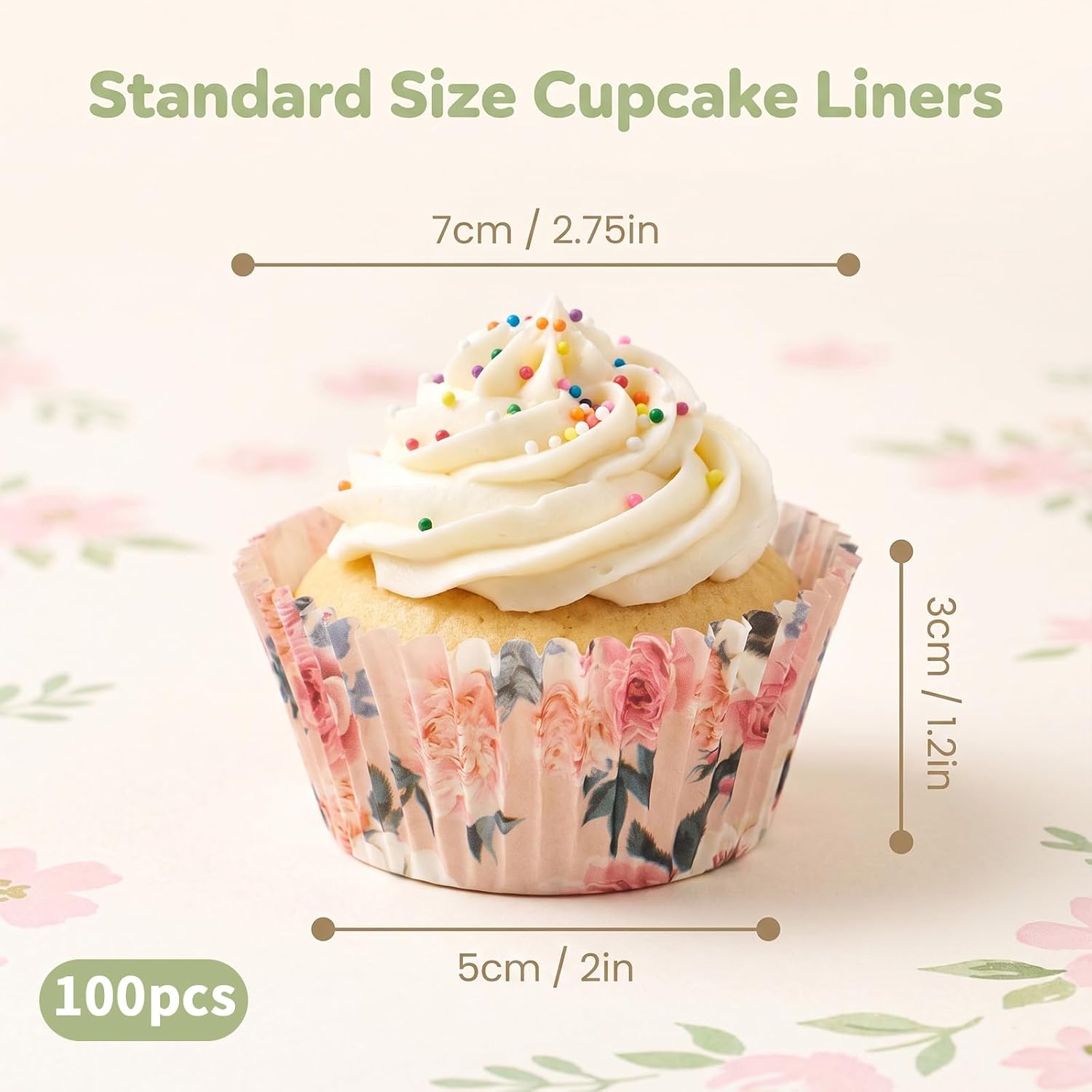 200Pcs Floral Cup Cake Liners Paper, Disposable Standard Paper Baking Cups
