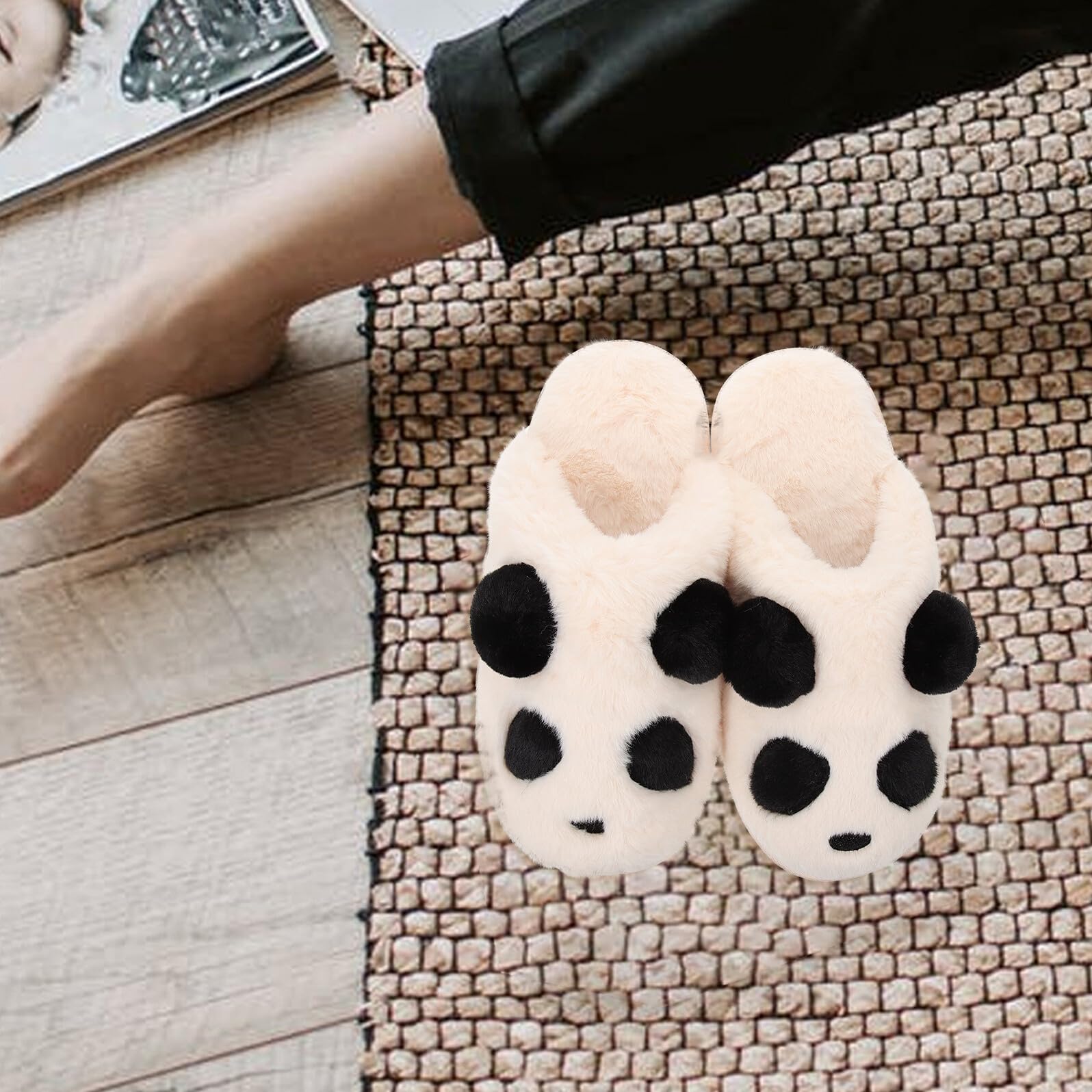 TEHAUX Pantofole Calde da Donna in Peluche a Forma di Panda, Ciabatte Morbide e Pelose per Interni, Comode e Traspiranti per Uso Autunnale e Feste