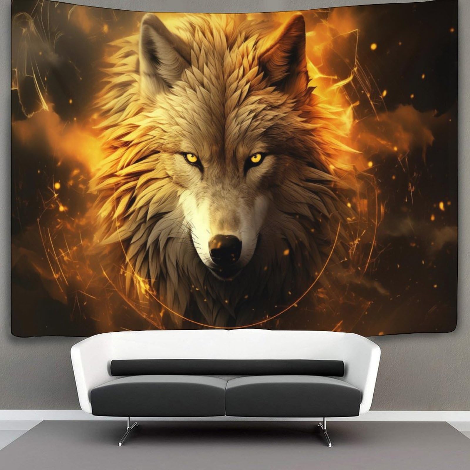 kaiyun Fiery Wolf Tapestry,Animal Wall Art Aesthetic Home Decoration for Living Room Dorm 130cmx150cm