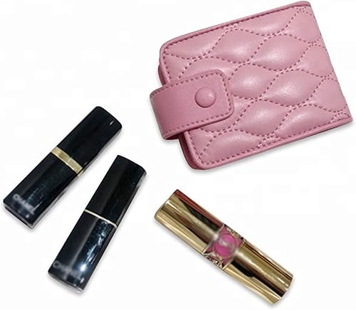 Miniatura 2 de Funda para lápiz labial con espejo bonita bolsa de maquillaje portátil bolsa de cosméticos de piel auténtica que ocupa hasta 3 lápices de labios y