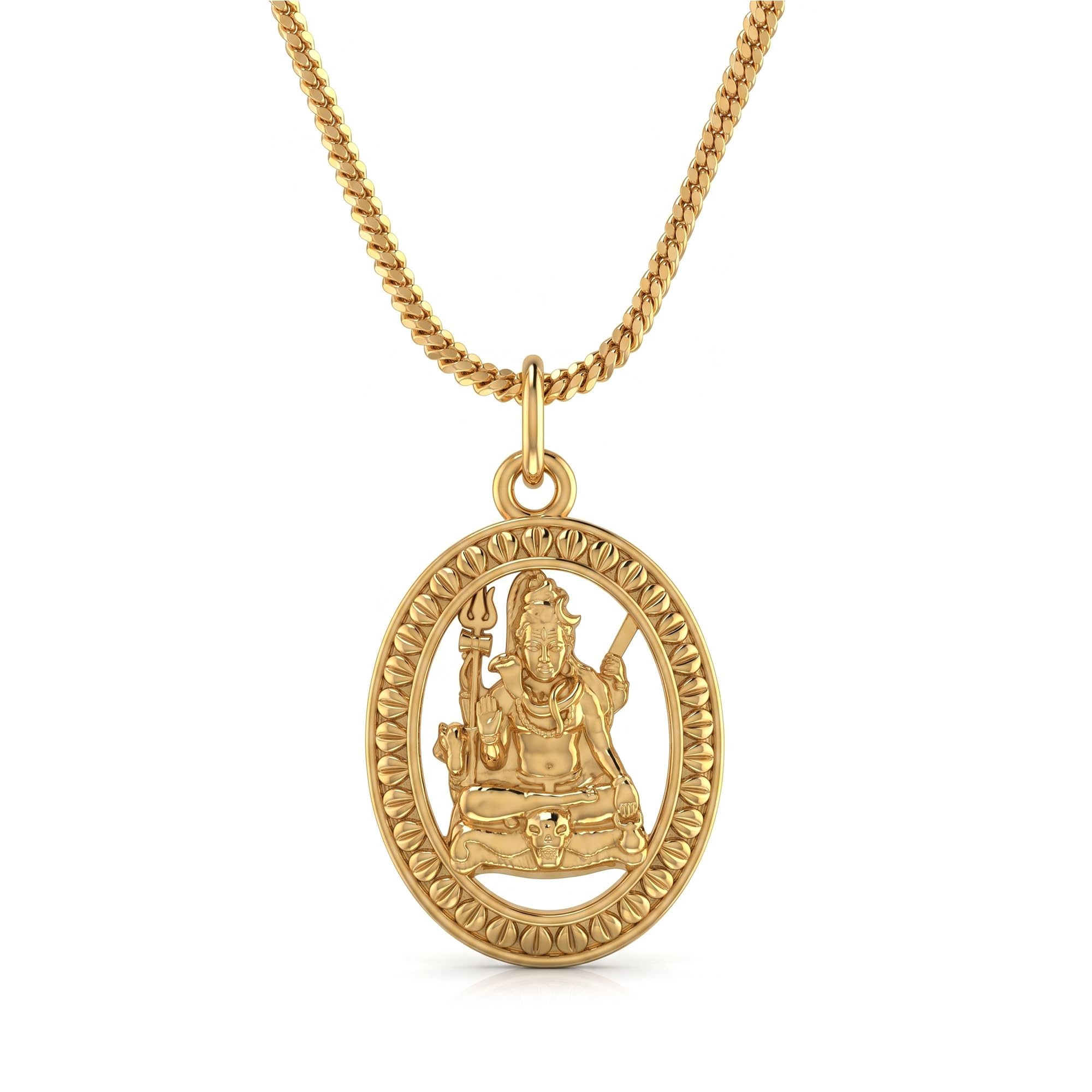 yellow Plated Oval Lord Shiva Pendant with Chain for Men and Women - Meditating Mahadev Trishul Damaru Locket Necklace - Hindu Spiritual Religious Jewelry Gift(ACPC0276)-image-20